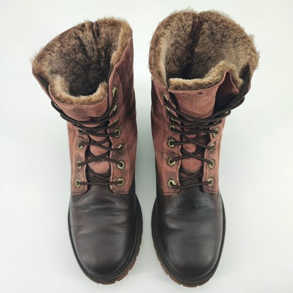 Timberland Woman’s  Brown Leather Sherpa Boots Size 8M - Picture 4 of 8
